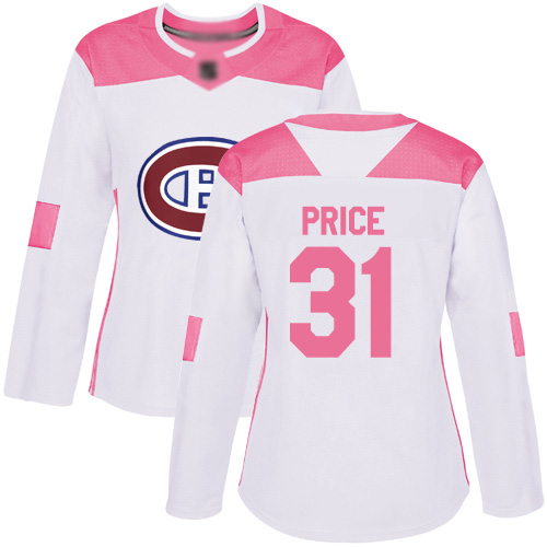 Women's Carey Price Authentic White/Pink Jersey: Hockey #31 Montreal Canadiens Fashion