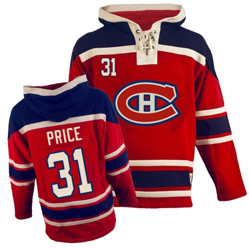 Old Time Hockey Men's Carey Price Authentic Red Jersey: Hockey #31 Montreal Canadiens Sawyer Hooded Sweatshirt