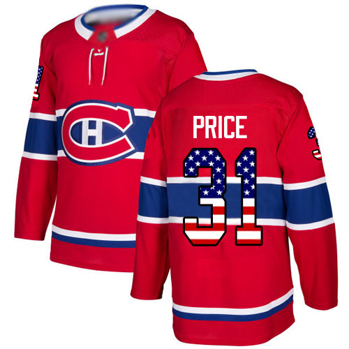 Men's Carey Price Authentic Red Jersey: Hockey #31 Montreal Canadiens USA Flag Fashion