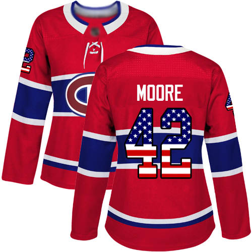 Adidas Women's Dominic Moore Authentic Red Jersey: NHL #42 Montreal Canadiens USA Flag Fashion