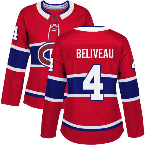 Adidas Women's Jean Beliveau Authentic Red Home Jersey: NHL #4 Montreal Canadiens