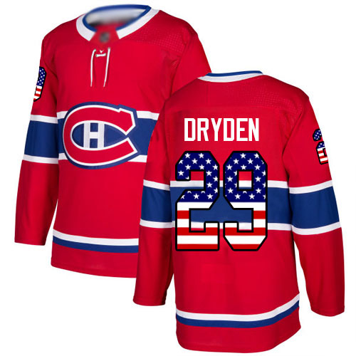 Adidas Youth Ken Dryden Authentic Red Jersey: NHL #29 Montreal Canadiens USA Flag Fashion