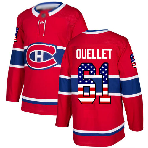 Adidas Men's Xavier Ouellet Authentic Red Jersey: NHL #61 Montreal Canadiens USA Flag Fashion