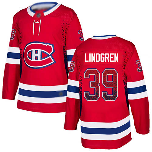 Adidas Men's Charlie Lindgren Authentic Red Jersey: NHL #39 Montreal Canadiens Drift Fashion