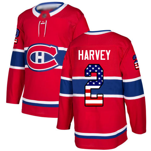 Adidas Youth Doug Harvey Authentic Red Jersey: NHL #2 Montreal Canadiens USA Flag Fashion