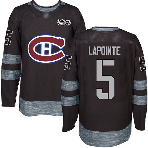 Men's Guy Lapointe Authentic Black Jersey: Hockey #5 Montreal Canadiens 1917-2017 100th Anniversary