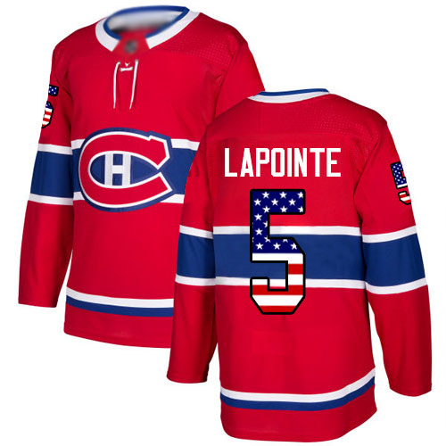 Men's Guy Lapointe Authentic Red Jersey: Hockey #5 Montreal Canadiens USA Flag Fashion