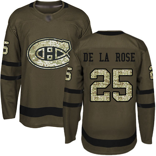 Men's Jacob de la Rose Authentic Green Jersey: Hockey #25 Montreal Canadiens Salute to Service