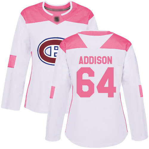 Adidas Women's Jeremiah Addison Authentic White/Pink Jersey: NHL #64 Montreal Canadiens Fashion