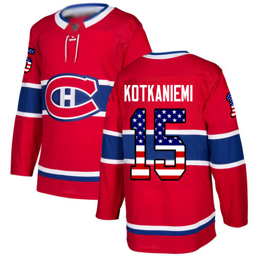 Adidas Youth Jesperi Kotkaniemi Authentic Red Jersey: NHL #15 Montreal Canadiens USA Flag Fashion