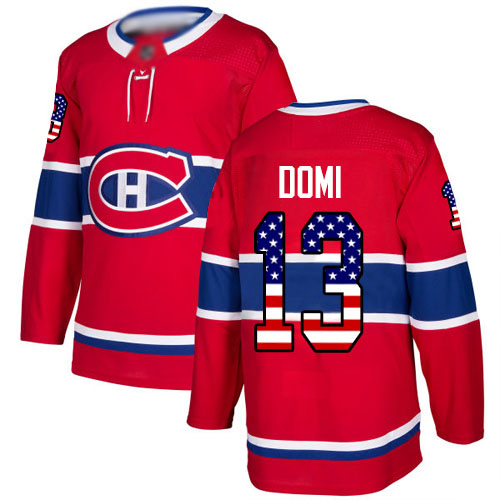 Adidas Youth Max Domi Authentic Red Jersey: NHL #13 Montreal Canadiens USA Flag Fashion