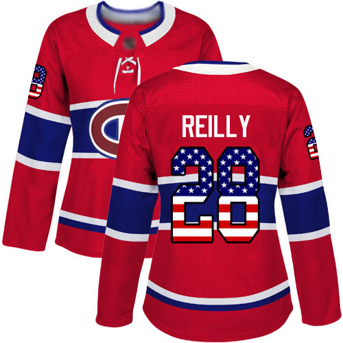 Adidas Women's Mike Reilly Authentic Red Jersey: NHL #28 Montreal Canadiens USA Flag Fashion