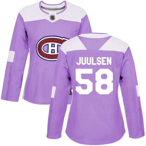 Women's Noah Juulsen Authentic Purple Jersey: Hockey #58 Montreal Canadiens Fights Cancer Practice