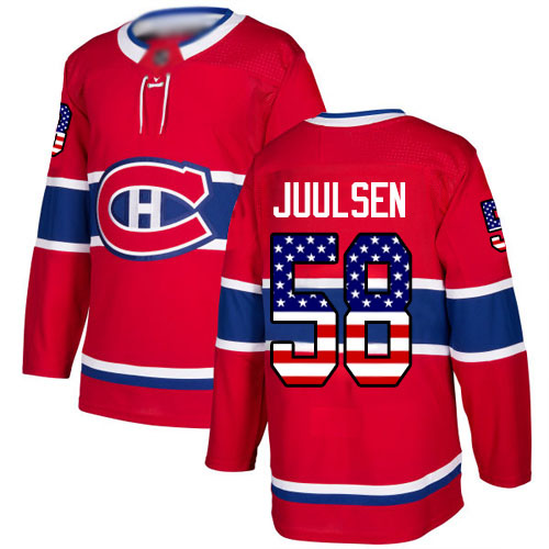 Men's Noah Juulsen Authentic Red Jersey: Hockey #58 Montreal Canadiens USA Flag Fashion