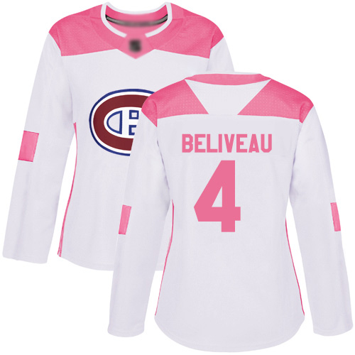 Adidas Women's Jean Beliveau Authentic White/Pink Jersey: NHL #4 Montreal Canadiens Fashion