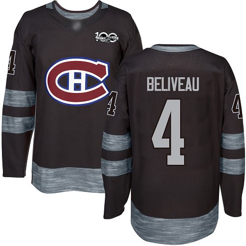 Adidas Men's Jean Beliveau Authentic Black Jersey: NHL #4 Montreal Canadiens 1917-2017 100th Anniversary