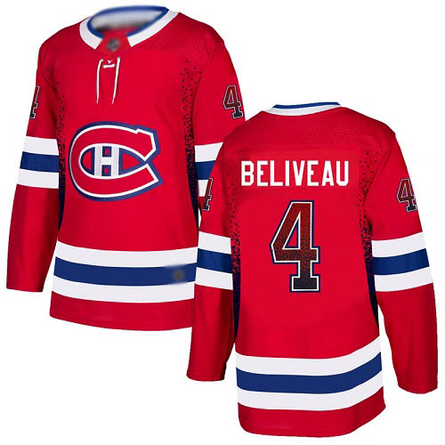 Adidas Men's Jean Beliveau Authentic Red Jersey: NHL #4 Montreal Canadiens Drift Fashion