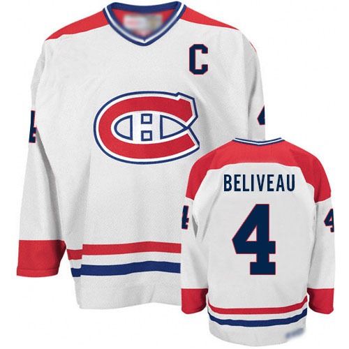 CCM Men's Jean Beliveau Premier White Jersey: NHL #4 Montreal Canadiens CH Throwback
