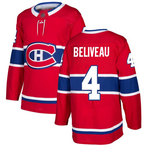 Adidas Youth Jean Beliveau Authentic Red Home Jersey: NHL #4 Montreal Canadiens