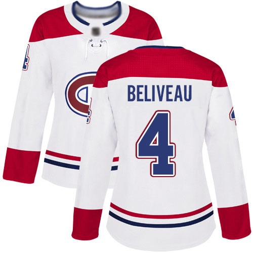 Reebok Women's Jean Beliveau Authentic White Away Jersey: NHL #4 Montreal Canadiens