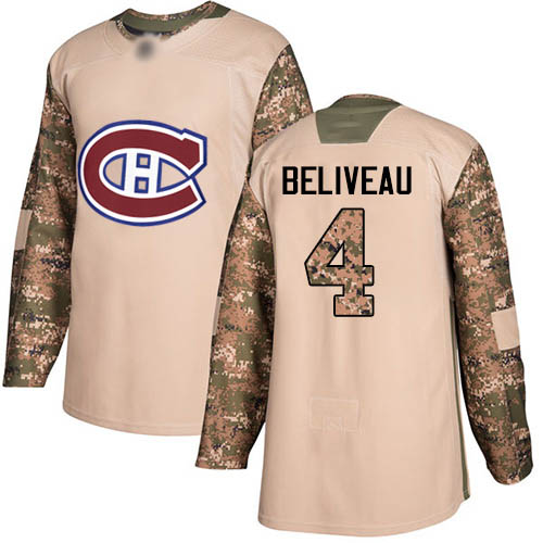 Adidas Youth Jean Beliveau Authentic Camo Jersey: NHL #4 Montreal Canadiens Veterans Day Practice