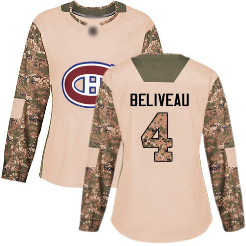 Adidas Women's Jean Beliveau Authentic Camo Jersey: NHL #4 Montreal Canadiens Veterans Day Practice