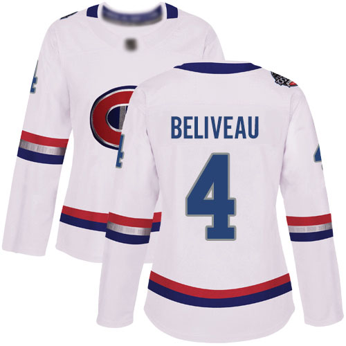 Adidas Women's Jean Beliveau Authentic White Jersey: NHL #4 Montreal Canadiens 2017 100 Classic