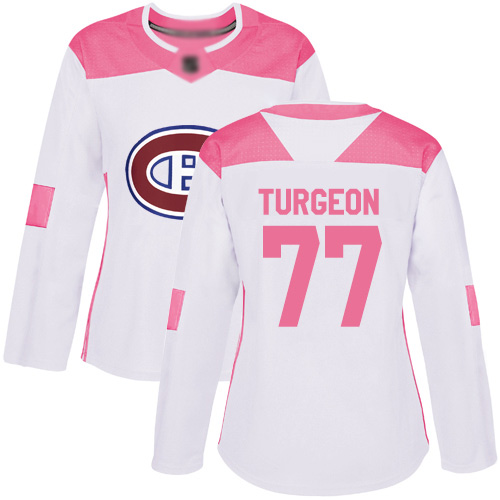 Women's Pierre Turgeon Authentic White/Pink Jersey: Hockey #77 Montreal Canadiens Fashion
