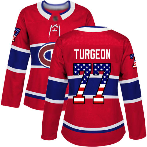 Women's Pierre Turgeon Authentic Red Jersey: Hockey #77 Montreal Canadiens USA Flag Fashion