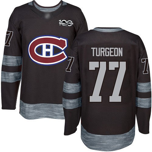 Men's Pierre Turgeon Authentic Black Jersey: Hockey #77 Montreal Canadiens 1917-2017 100th Anniversary