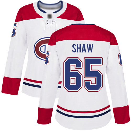 Reebok Women's Andrew Shaw Authentic White Away Jersey: NHL #65 Montreal Canadiens
