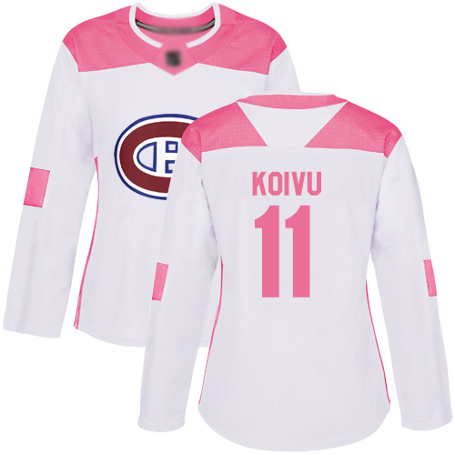 Women's Saku Koivu Authentic White/Pink Jersey: Hockey #11 Montreal Canadiens Fashion