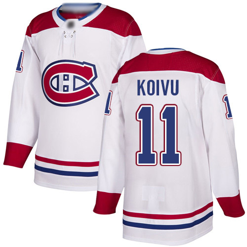 Men's Saku Koivu Authentic White Away Jersey: Hockey #11 Montreal Canadiens