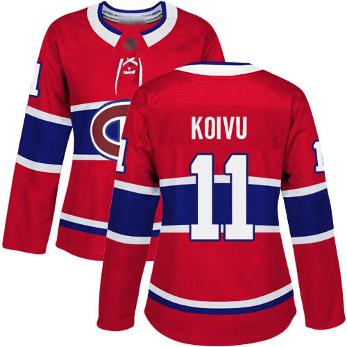 Women's Saku Koivu Authentic Red Home Jersey: Hockey #11 Montreal Canadiens