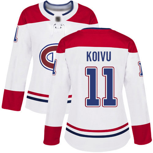 Women's Saku Koivu Authentic White Away Jersey: Hockey #11 Montreal Canadiens