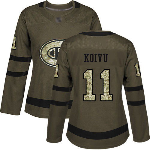 Women's Saku Koivu Authentic Green Jersey: Hockey #11 Montreal Canadiens Salute to Service